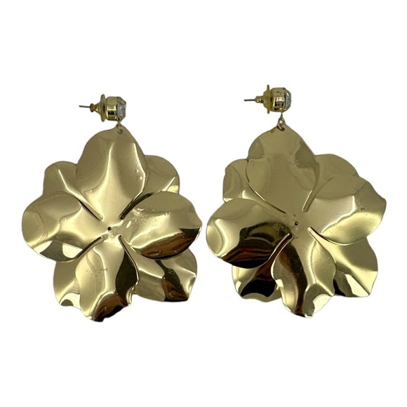Chunky Large Flower Dangle Fashion Earrings Gold Plated Pierced - Picture 7 of 7